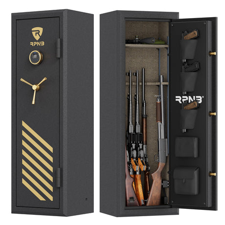 RPNB - RPFS10-B - 10 Gun Fireproof Biometric Digital Safe for Pistols and Rifles, Black
