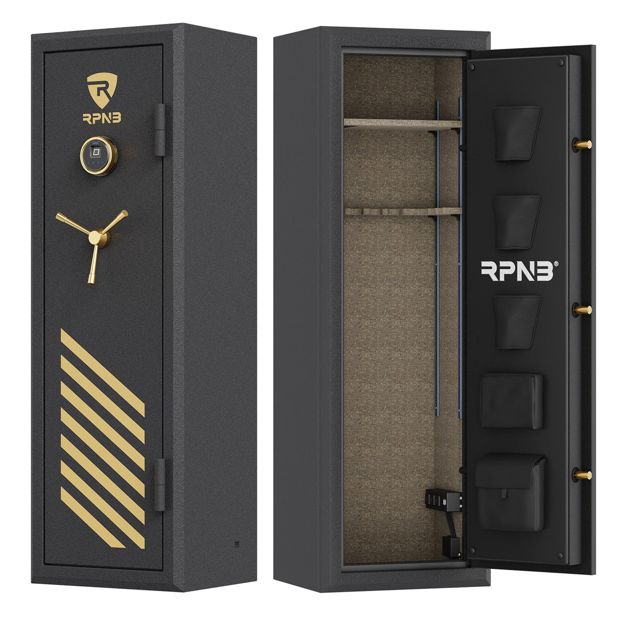 RPNB - RPFS10-B - 10 Gun Fireproof Biometric Digital Safe for Pistols and Rifles, Black
