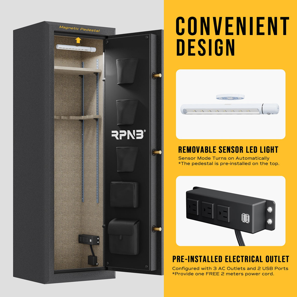 RPNB - RPFS10-B - 10 Gun Fireproof Biometric Digital Safe for Pistols and Rifles, Black