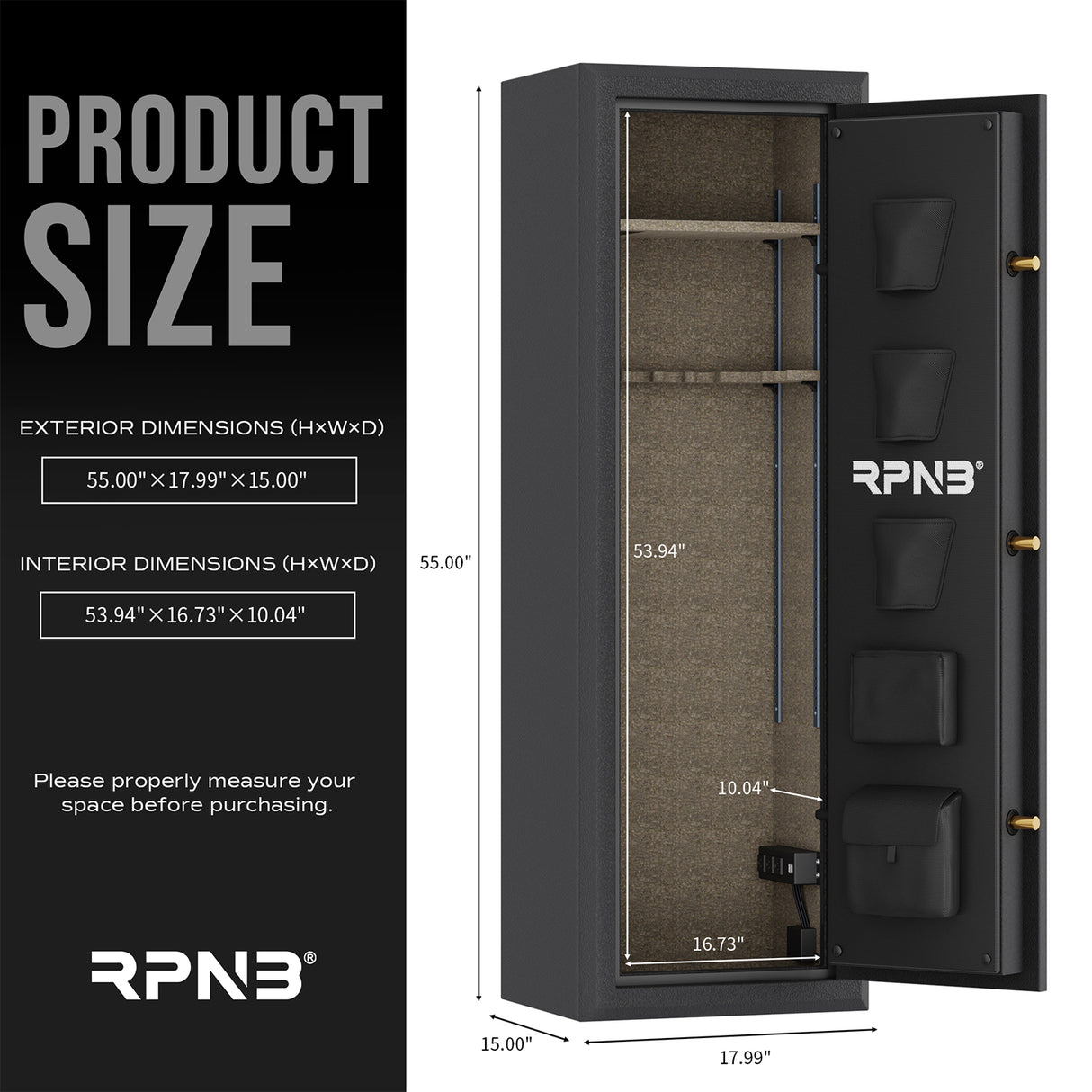 RPNB - RPFS10-B - 10 Gun Fireproof Biometric Digital Safe for Pistols and Rifles, Black