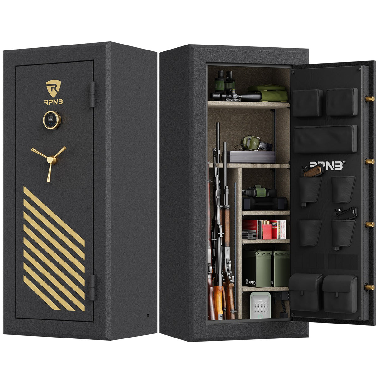 RPNB - RPFS24-B - 24 Gun Large Fireproof Biometric Fingerprint Gun Safe for Pistols and Rifles, Black