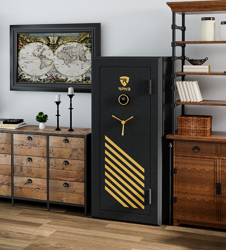 RPNB - RPFS24-B - 24 Gun Large Fireproof Biometric Fingerprint Gun Safe for Pistols and Rifles, Black