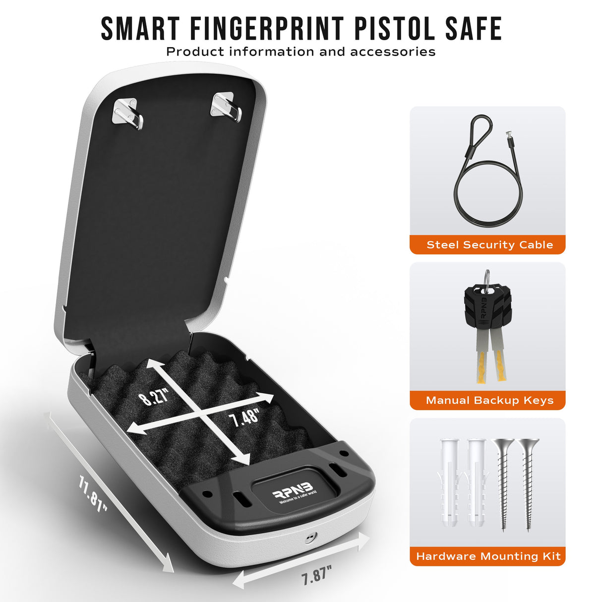 RPNB - RP2008W - Biometric Gun Safe for Handgun-White