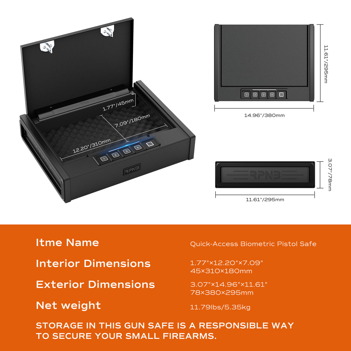 RPNB - RP2005 - Biometric Gun Safe with Interior LED Light