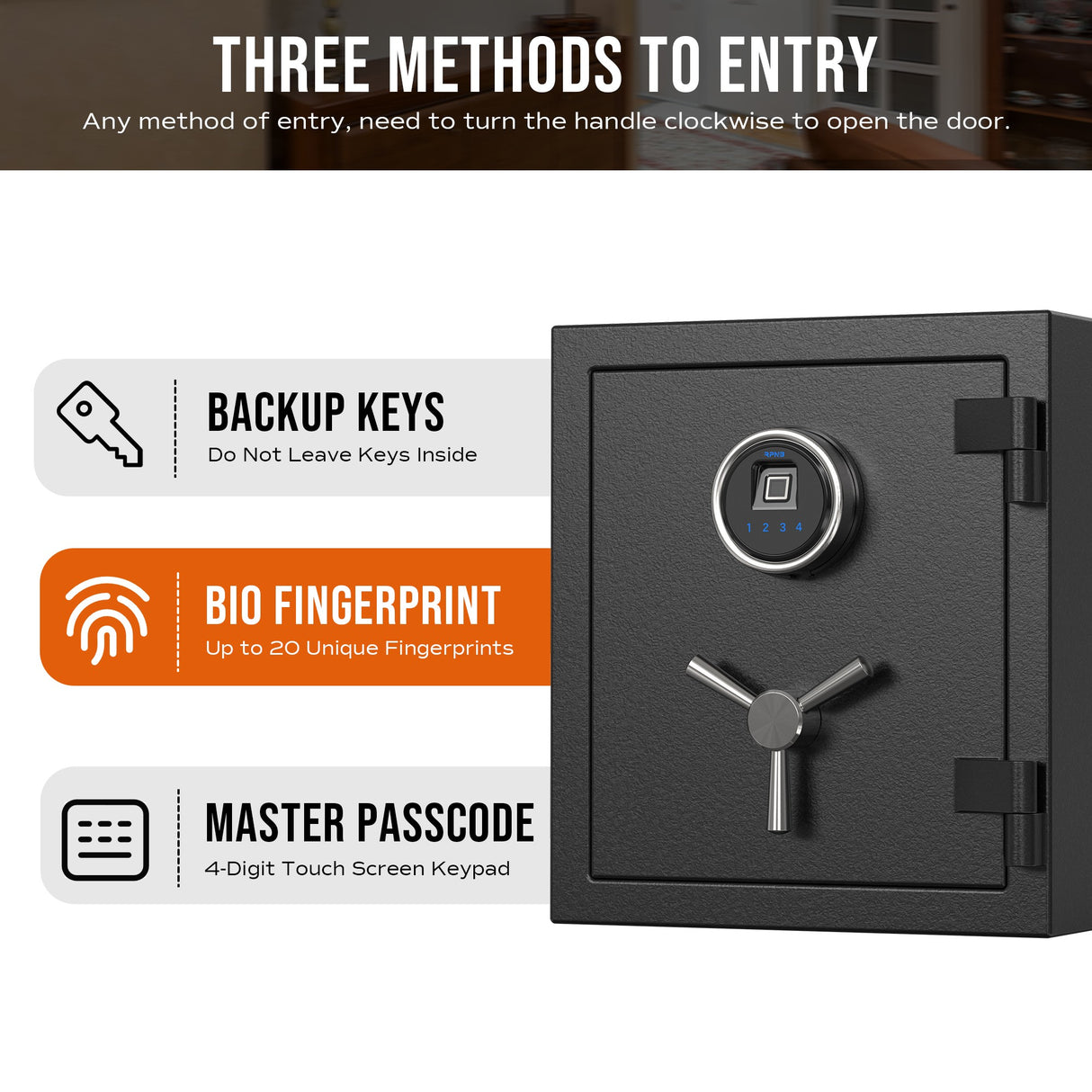 RPNB - RPFS40 - Deluxe Biometric Fireproof Safe with Touch Screen Keypad, 0.84 Cubic Feet