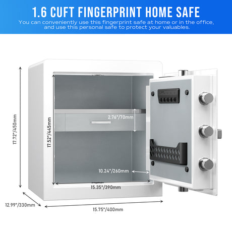 RPNB - RPHS45W - White - Fingerprint Home Safe With LED Light Internal, Luxury Closet Safe, 1.6 Cubic Feet