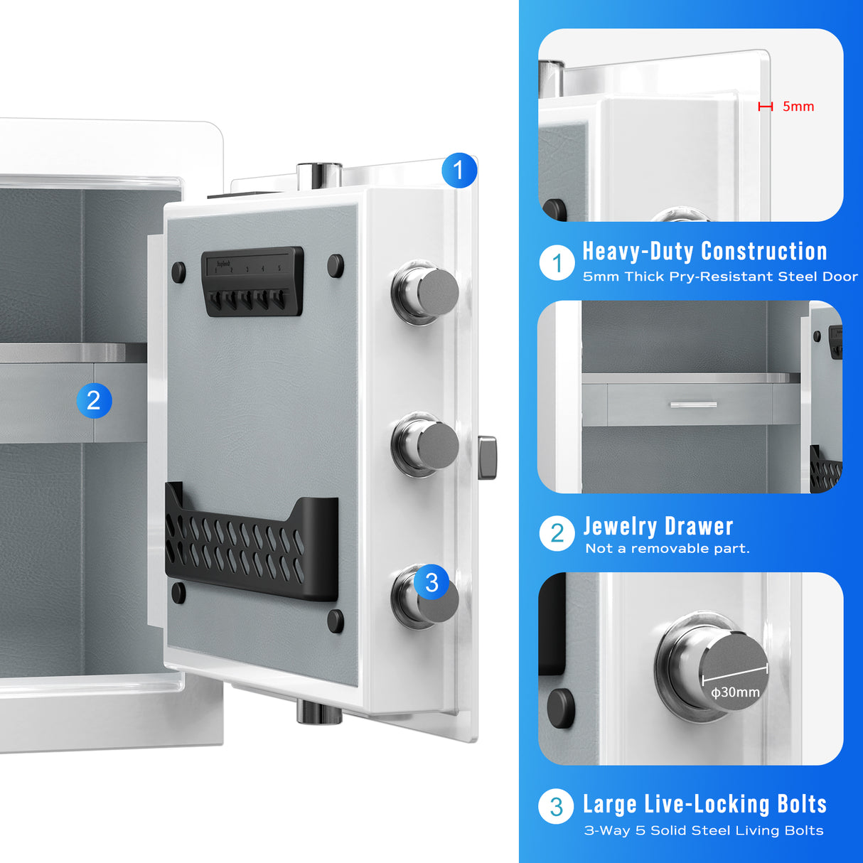 RPNB - RPHS45W - White - Fingerprint Home Safe With LED Light Internal, Luxury Closet Safe, 1.6 Cubic Feet
