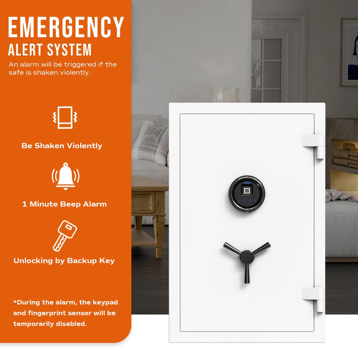 RPNB - RPFS66W - Large White Fireproof Safe with Fingerprint Sensor, Biometric Home Safe, 2.12 cu. ft.