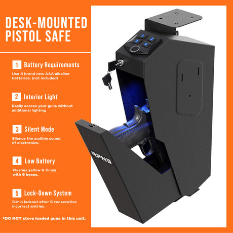 RPNB - RP311F - Fingerprint Handgun Safe With Quick Access Drop Down Lid