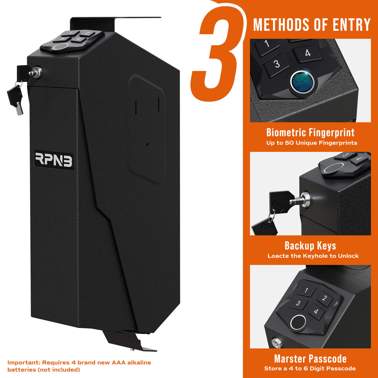 RPNB - RP311F - Fingerprint Handgun Safe With Quick Access Drop Down Lid