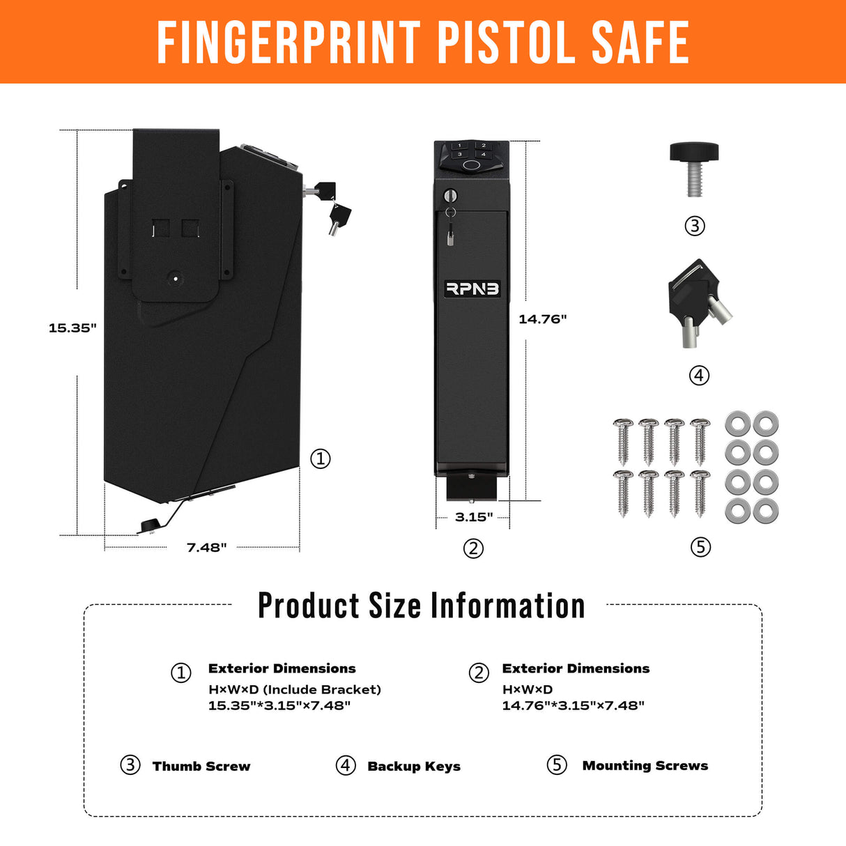 RPNB - RP311F - Fingerprint Handgun Safe With Quick Access Drop Down Lid