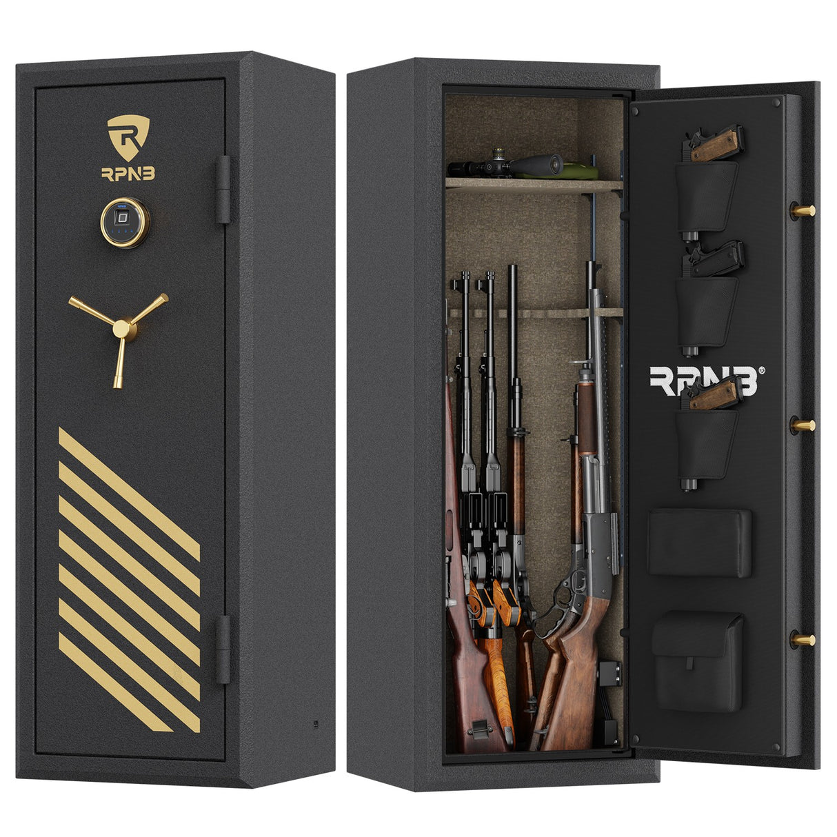 RPNB - RPFS14-B - 14 Gun Large Fireproof Biometric Digital Rifle Safe for Pistols and Rifles, Black
