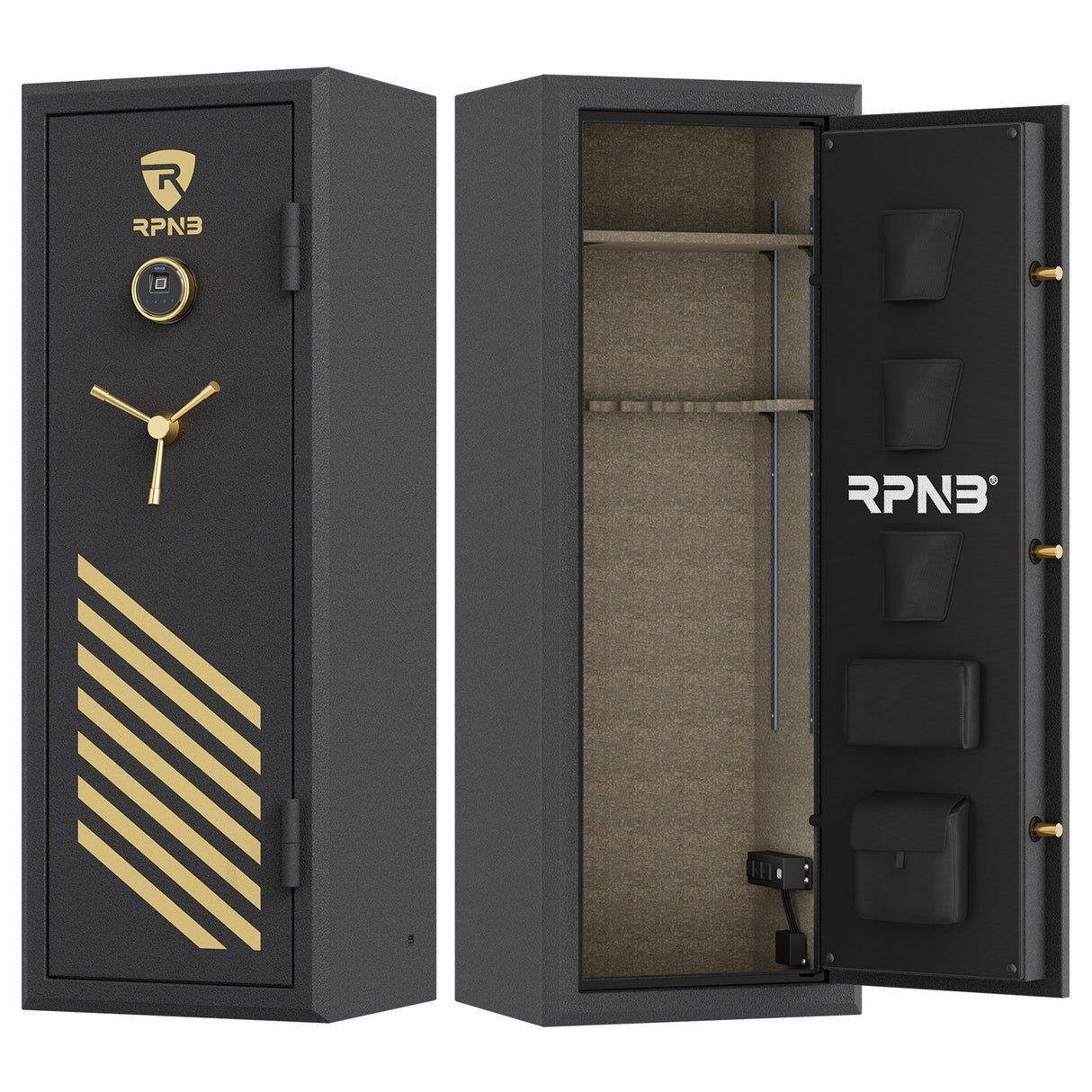 RPNB - RPFS14-B - 14 Gun Large Fireproof Biometric Digital Rifle Safe for Pistols and Rifles, Black