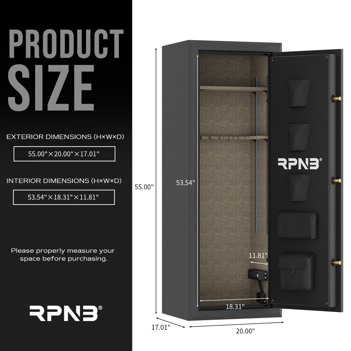 RPNB - RPFS14-B - 14 Gun Large Fireproof Biometric Digital Rifle Safe for Pistols and Rifles, Black