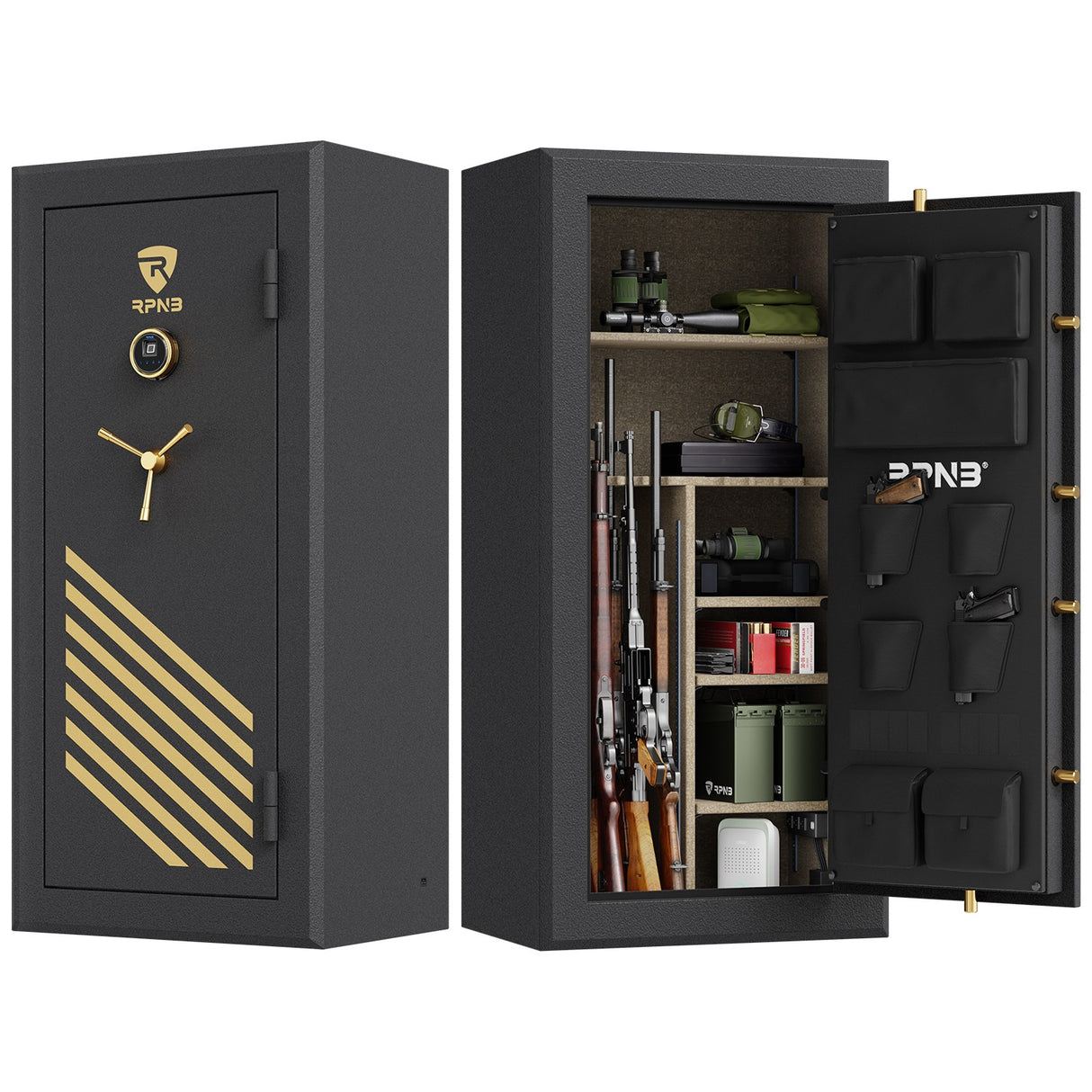 RPNB - RPFS30-B - 30 Gun Large Fireproof Biometric Fingerprint Long Gun Safe for Pistols and Rifles, Black