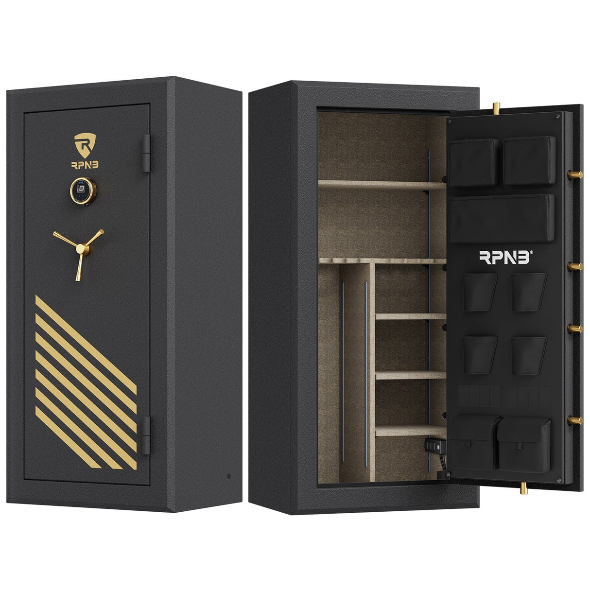 RPNB - RPFS30-B - 30 Gun Large Fireproof Biometric Fingerprint Long Gun Safe for Pistols and Rifles, Black