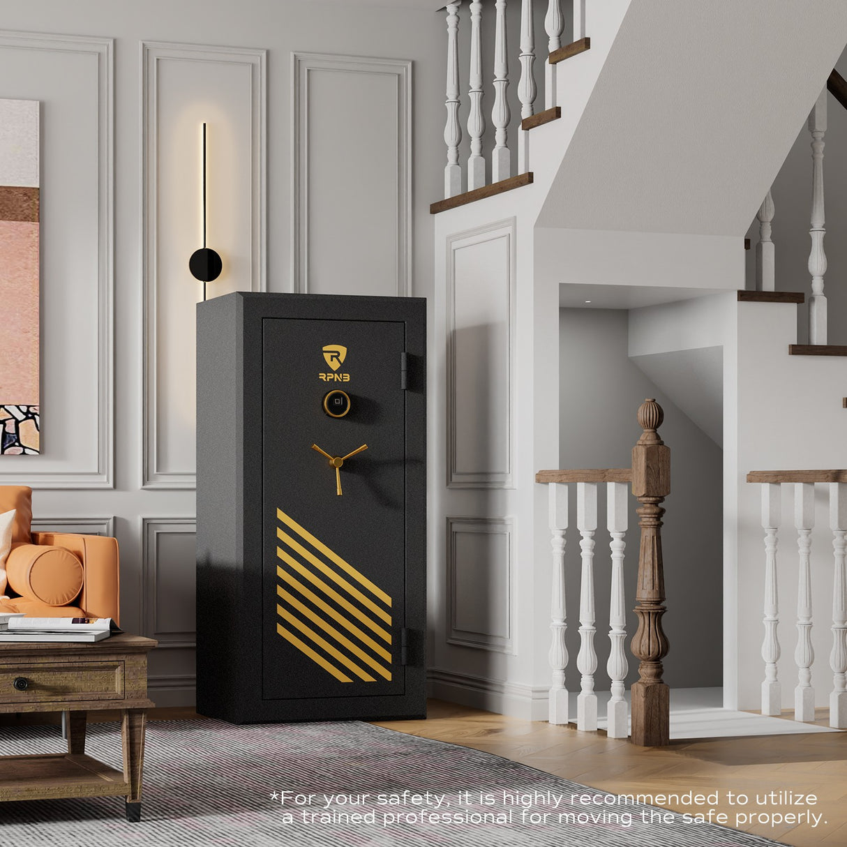 RPNB - RPFS30-B - 30 Gun Large Fireproof Biometric Fingerprint Long Gun Safe for Pistols and Rifles, Black