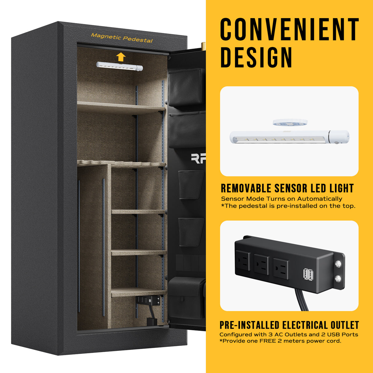 RPNB - RPFS30-B - 30 Gun Large Fireproof Biometric Fingerprint Long Gun Safe for Pistols and Rifles, Black