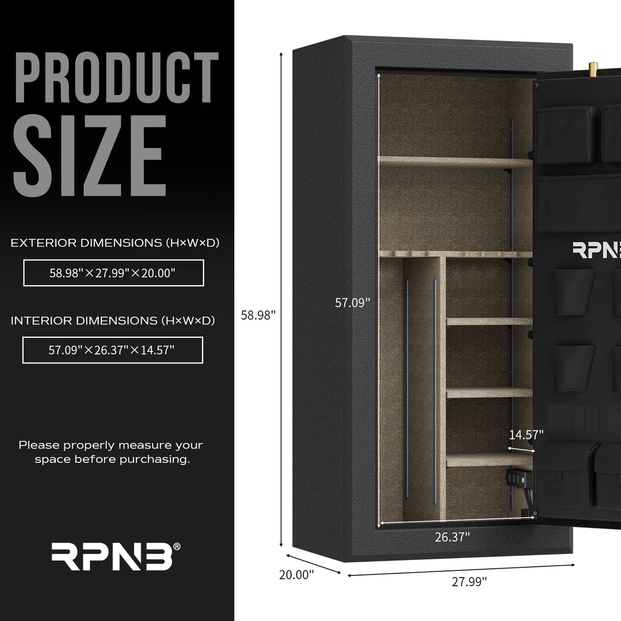RPNB - RPFS30-B - 30 Gun Large Fireproof Biometric Fingerprint Long Gun Safe for Pistols and Rifles, Black