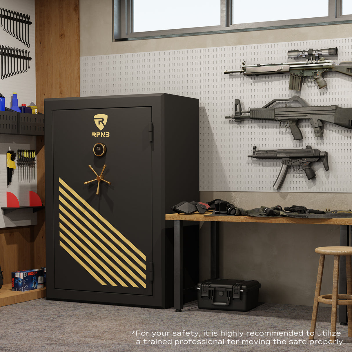 RPNB - RPFS45-B - 45 Gun Large Fireproof Biometric Fingerprint Long Gun Safe for Pistols and Rifles, Black