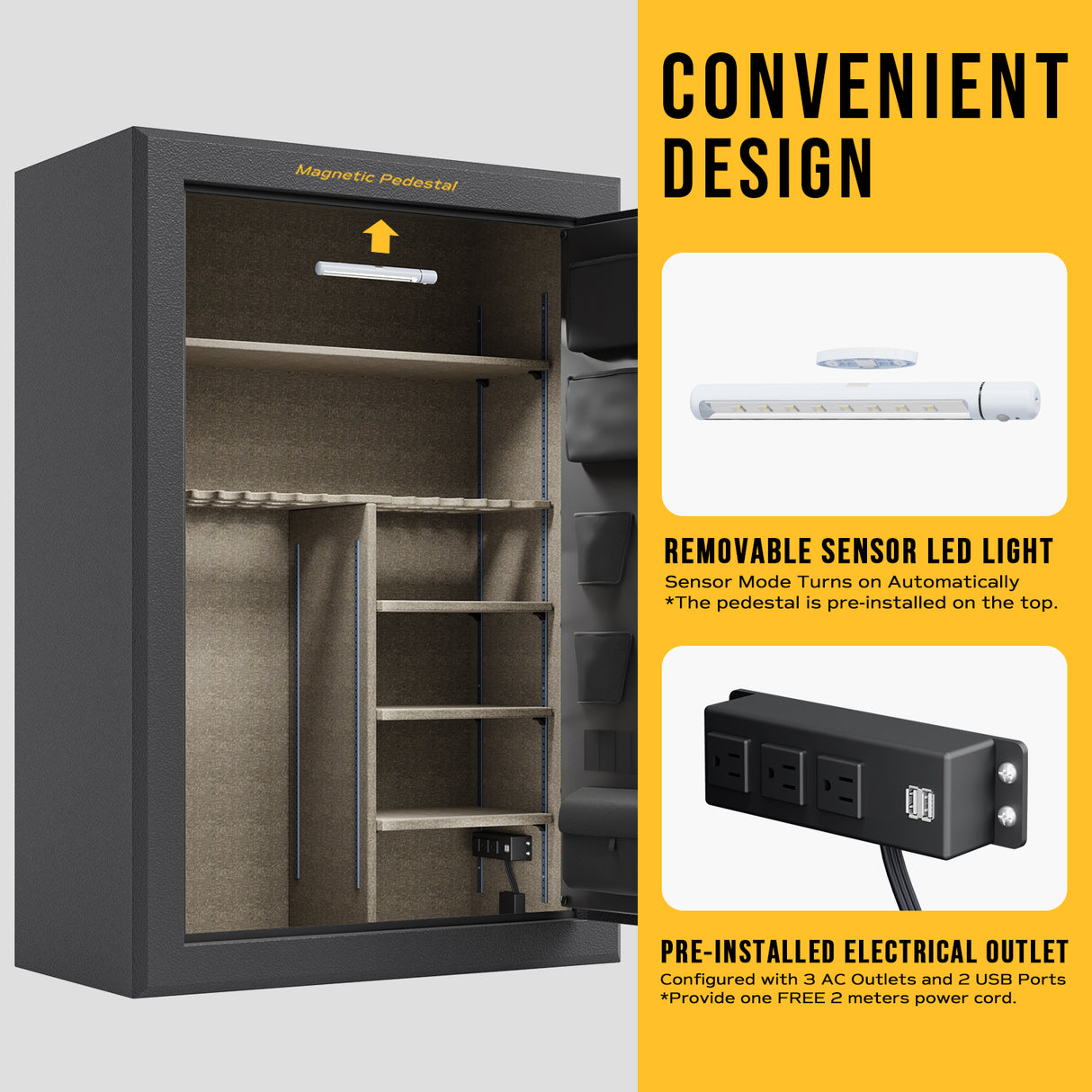 RPNB - RPFS45-B - 45 Gun Large Fireproof Biometric Fingerprint Long Gun Safe for Pistols and Rifles, Black