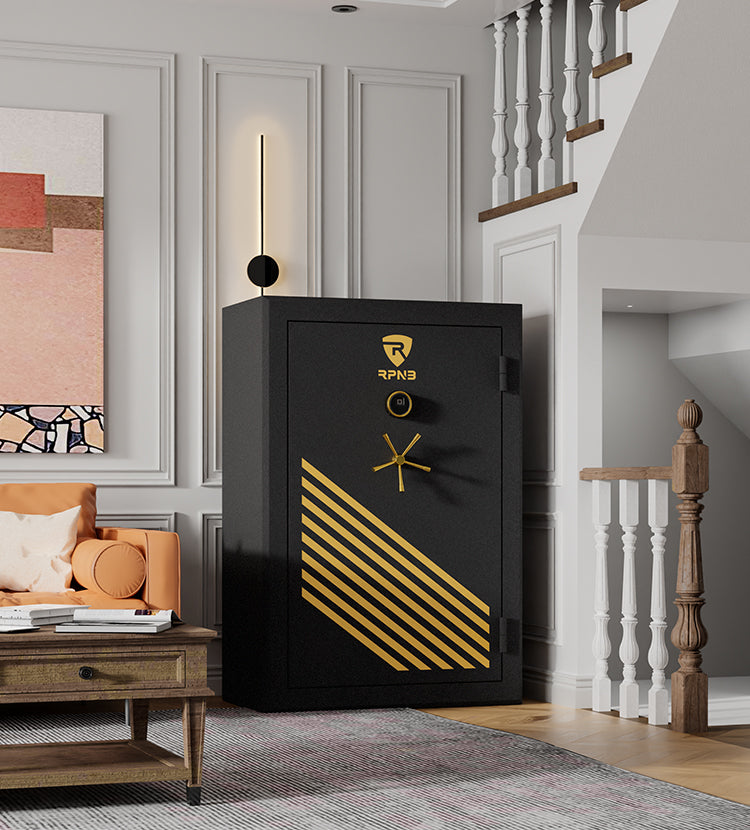 RPNB - RPFS45-B - 45 Gun Large Fireproof Biometric Fingerprint Long Gun Safe for Pistols and Rifles, Black