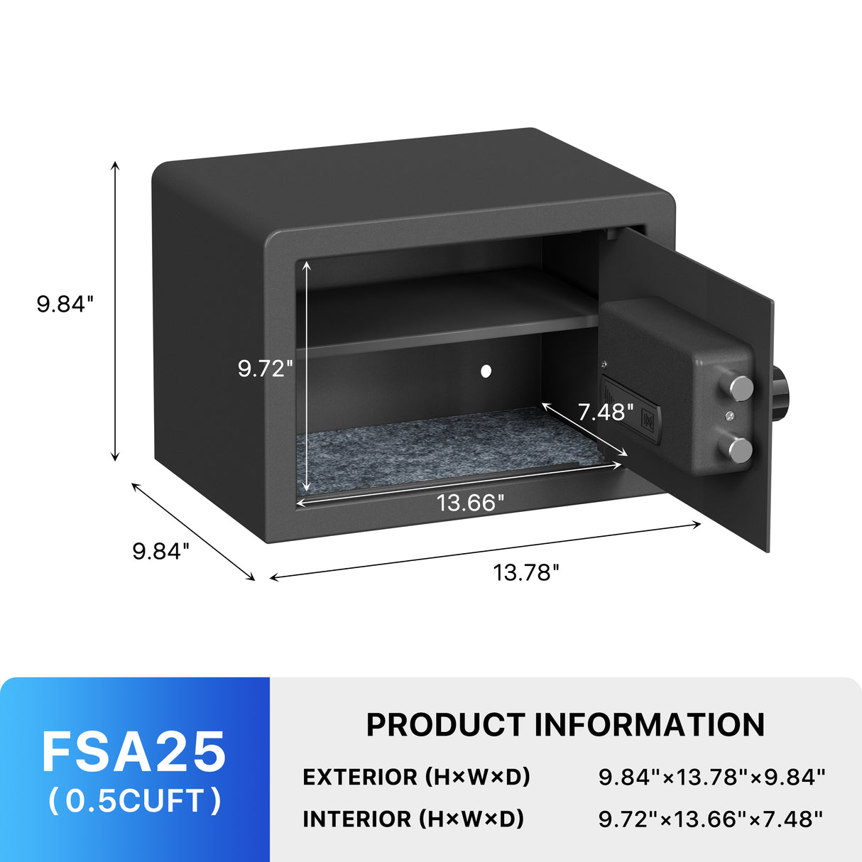 RPNB - RP25FSA - Biometric Home Safe with Fingerprint Digital Lock for Cash & Jewelry, 0.5 Cubic Feet