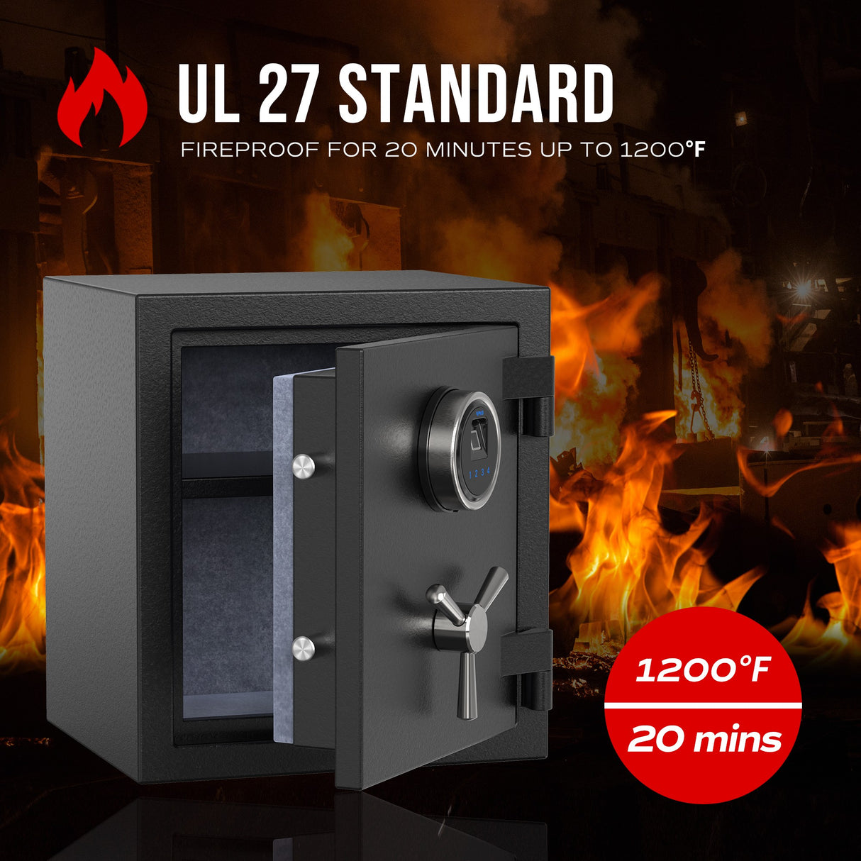 RPNB - RPFS40 - Deluxe Biometric Fireproof Safe with Touch Screen Keypad, 0.84 Cubic Feet
