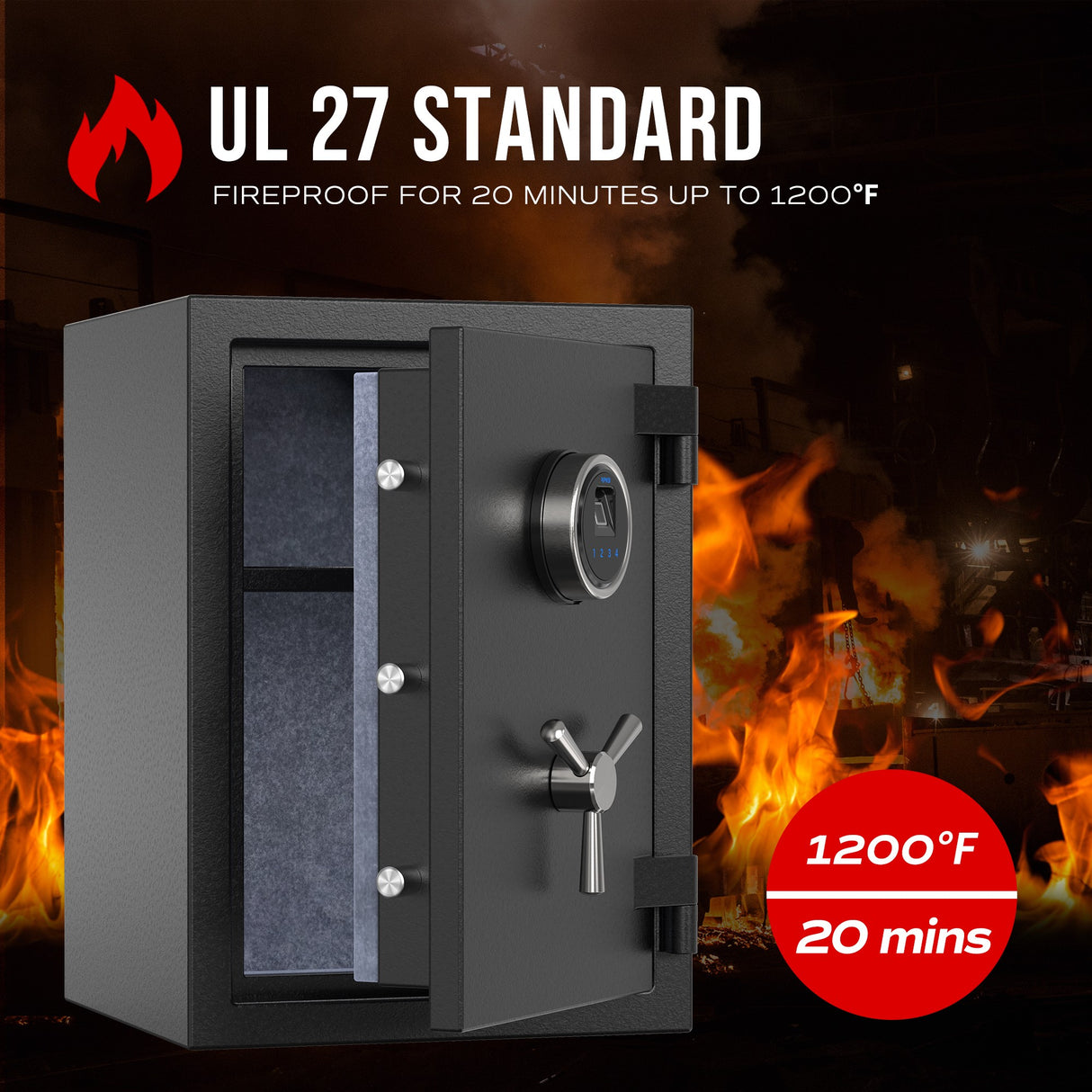RPNB - RPFS50 - Deluxe Biometric Fireproof Safe with Touch Screen Keypad, 1.29 Cubic Feet
