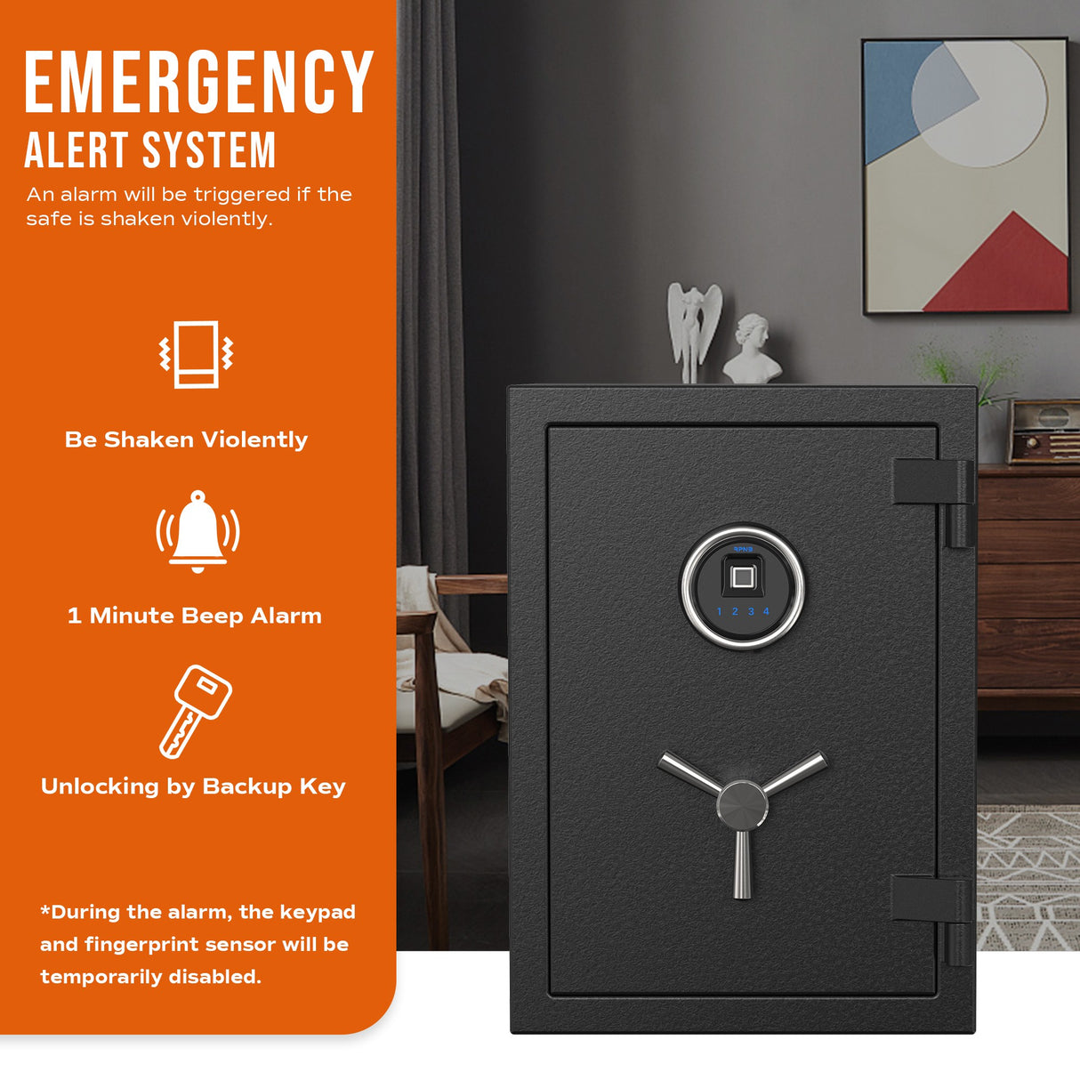RPNB - RPFS50 - Deluxe Biometric Fireproof Safe with Touch Screen Keypad, 1.29 Cubic Feet