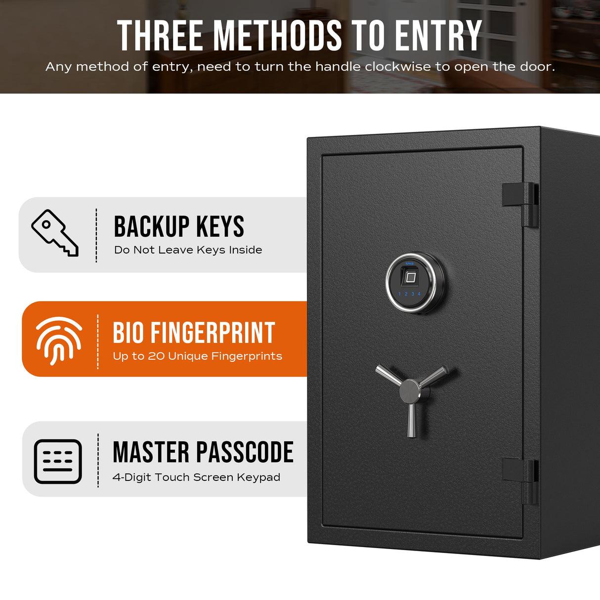 RPNB - RPFS66 - Deluxe Biometric Fireproof Safe with Touch Screen Keypad, 2.12 Cubic Feet