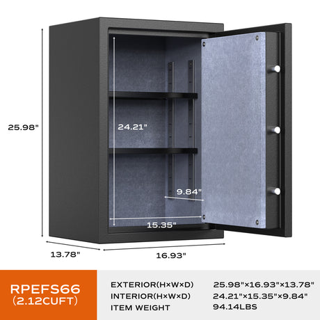 RPNB - RPEFS66 - Digital Keypad Fireproof Safe, Deluxe Home Safe, 2.12 Cubic Feet