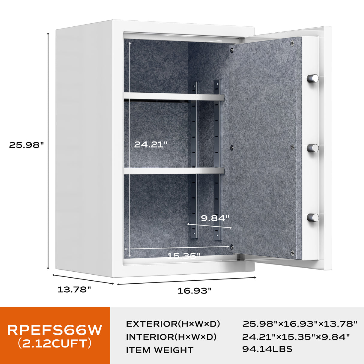 RPNB - RPEFS66W - Digital Keypad White Fireproof Safe, Deluxe Home Safe, 2.12 Cubic Feet