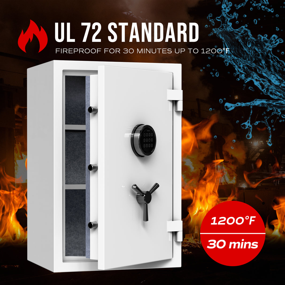 RPNB - RPEFS66W - Digital Keypad White Fireproof Safe, Deluxe Home Safe, 2.12 Cubic Feet