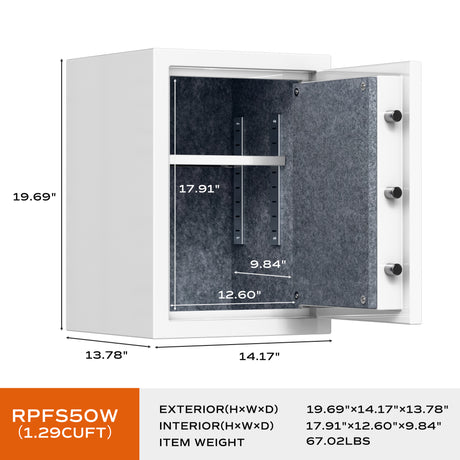 RPNB - RPFS50W - High Capacity White Digital Fireproof Safe with Adjustable Shelf for Money & Jewelry, 1.29 cu. ft.