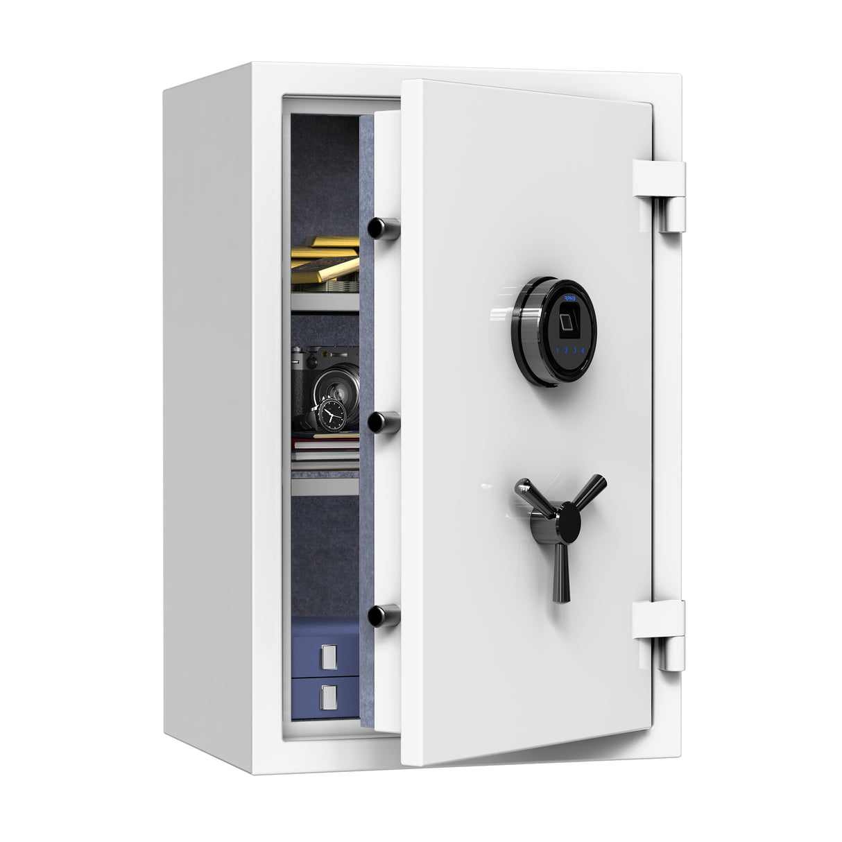 RPNB - RPFS66W - Large White Fireproof Safe with Fingerprint Sensor, Biometric Home Safe, 2.12 cu. ft.