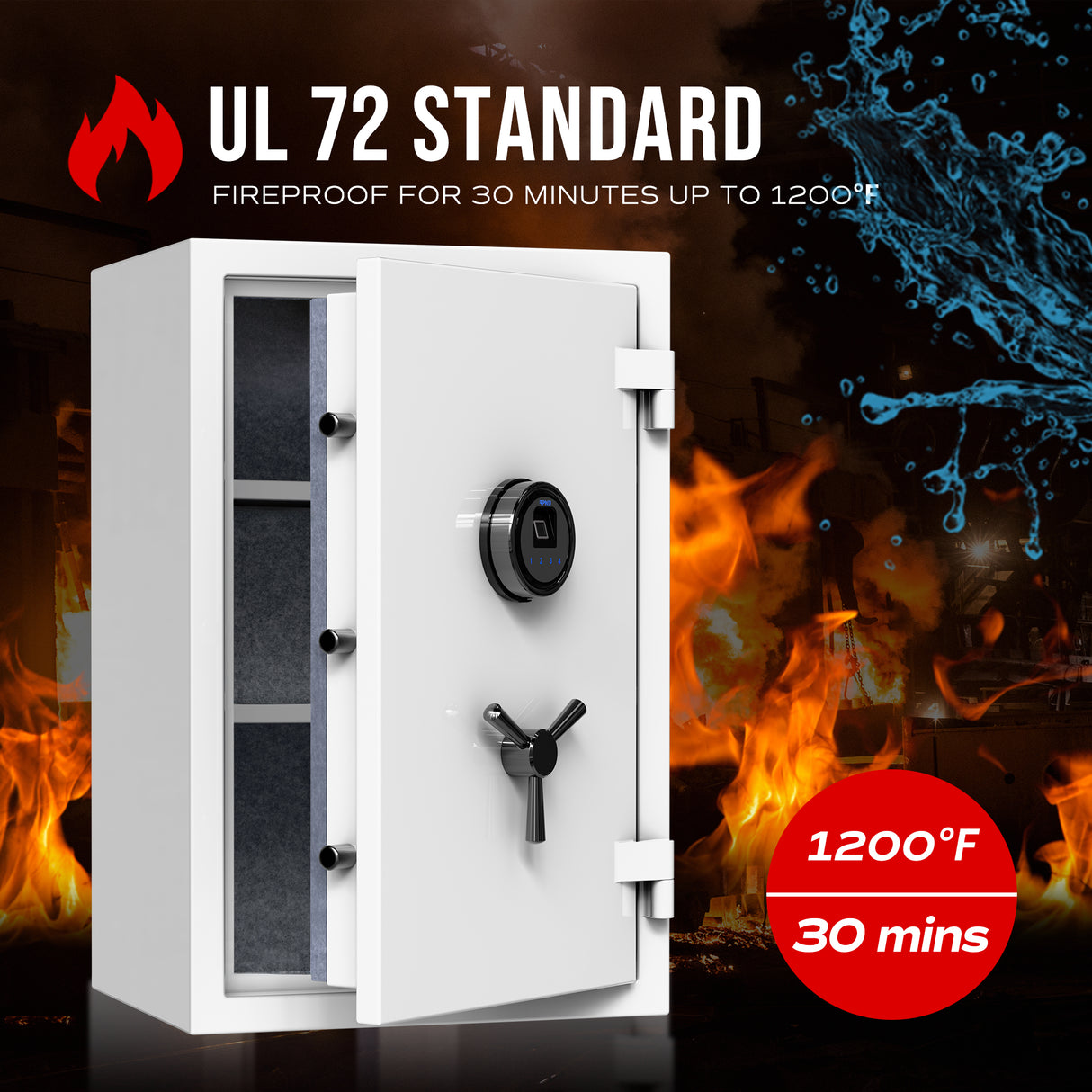 RPNB - RPFS66W - Large White Fireproof Safe with Fingerprint Sensor, Biometric Home Safe, 2.12 cu. ft.