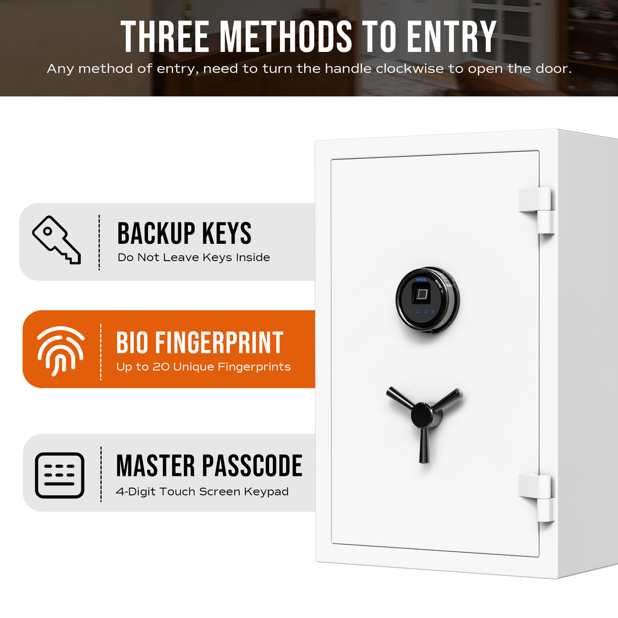 RPNB - RPFS66W - Large White Fireproof Safe with Fingerprint Sensor, Biometric Home Safe, 2.12 cu. ft.